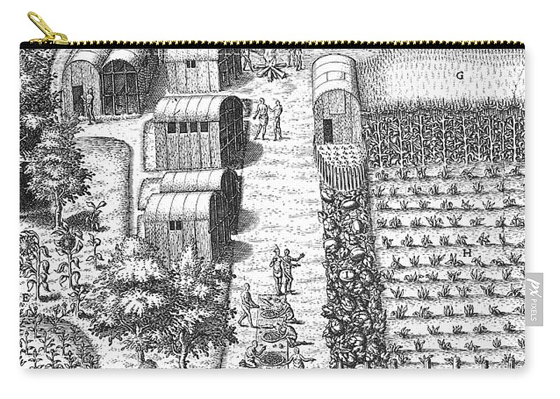 1590 Zip Pouch featuring the photograph De Bry: Secoton Village by Granger