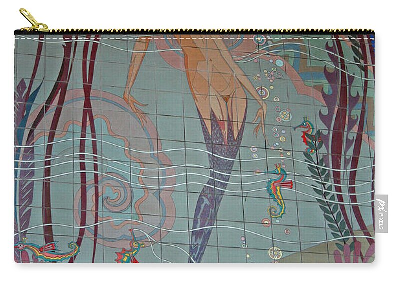  Carry-all Pouch featuring the photograph 'Deco Mermaid of Avalon' by PJQandFriends Photography