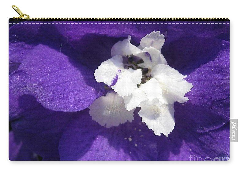 Delphinium Zip Pouch featuring the photograph Delphinium named Blue with White Bee by J McCombie