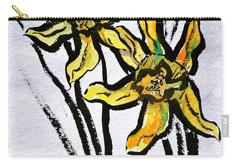 Daffodils Zip Pouch featuring the painting Determination by Beverley Harper Tinsley