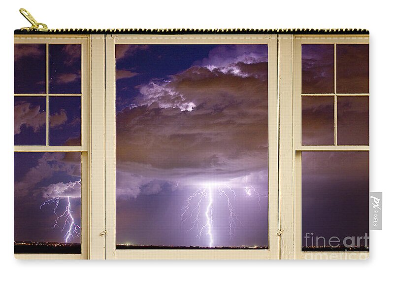 Windows Zip Pouch featuring the photograph Double Lightning Strike Picture Window by James BO Insogna