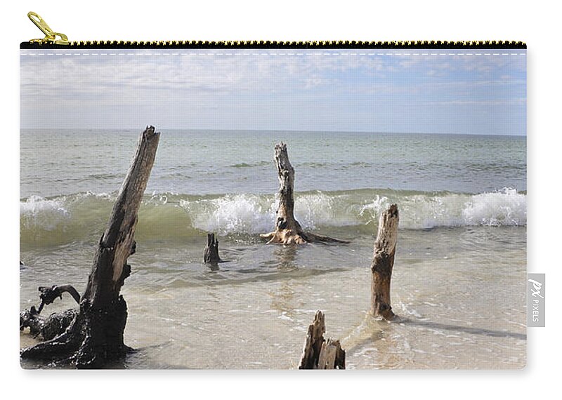 Driftwood Zip Pouch featuring the photograph Driftwood Stands Watch by CM Stonebridge