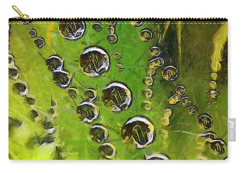 Arachnid Zip Pouch featuring the painting Drops on spiderweb by Odon Czintos