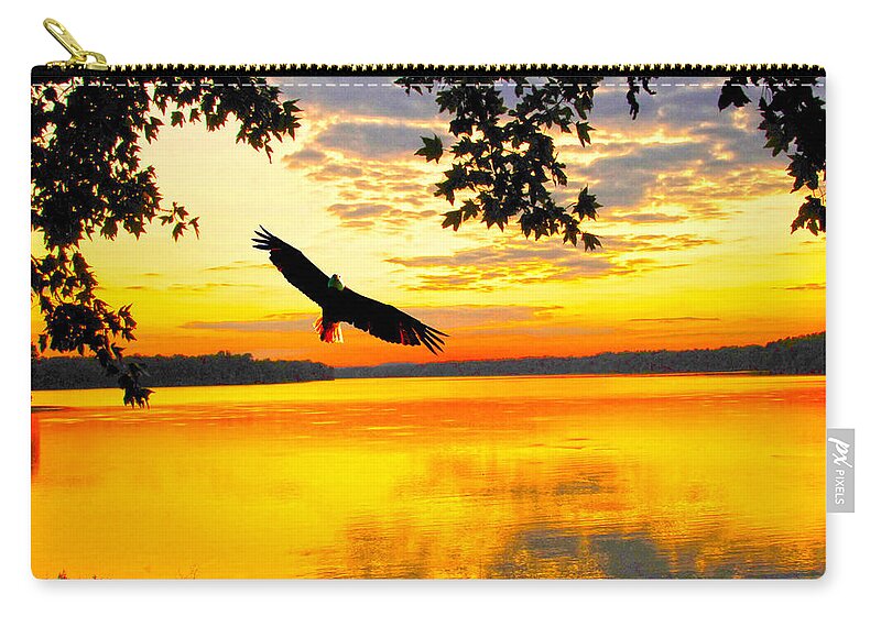 Eagle Up Close At Sundown Zip Pouch featuring the photograph Eagle at sunset by Randall Branham
