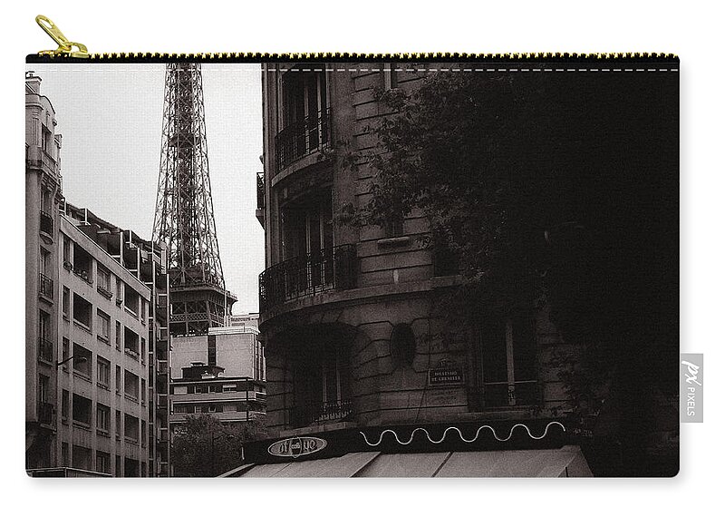 Eiffel Zip Pouch featuring the photograph Eiffel Tower Black and White 2 by Andrew Fare