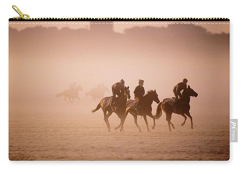 Adult Animal Zip Pouch featuring the photograph Five People Riding Thoroughbred Horses by The Irish Image Collection 