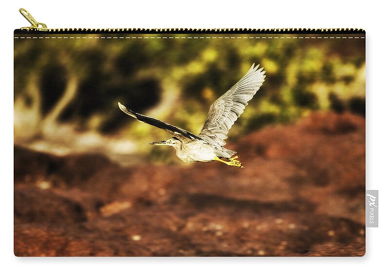Flight Zip Pouch featuring the photograph Flight of the Heron by Douglas Barnard