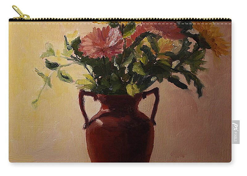 Still Life Zip Pouch featuring the painting Flowers in a Square by Rachel Bochnia