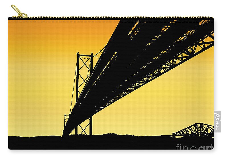 Forth Bridges Silhouette Zip Pouch featuring the photograph Forth Bridges Silhouette by Yvonne Johnstone