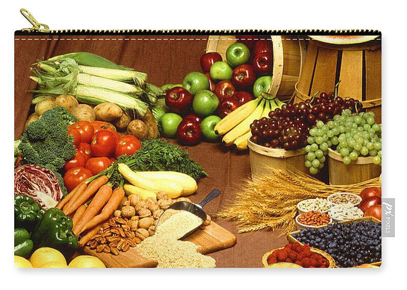 Fruit Zip Pouch featuring the photograph Fruit And Grain Food Group by Photo Researchers