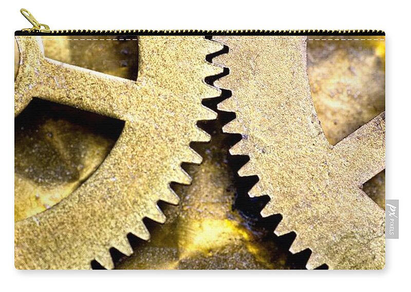 John Zip Pouch featuring the photograph Gears From Inside A Wind-up Clock by John Short