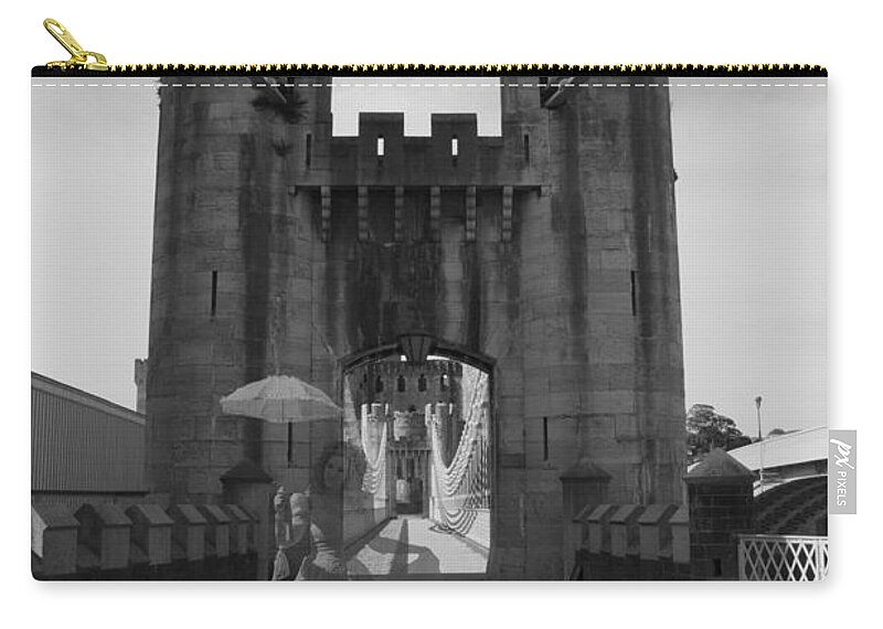 Ghost Zip Pouch featuring the photograph Ghost bridge black and white by Christopher Rowlands