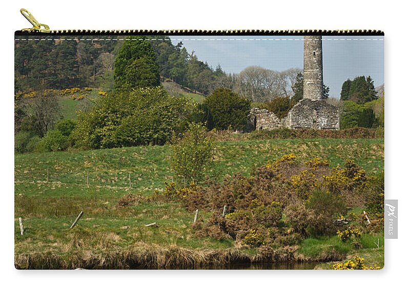 Round Zip Pouch featuring the photograph Glendalaugh Tower 14 by Douglas Barnett