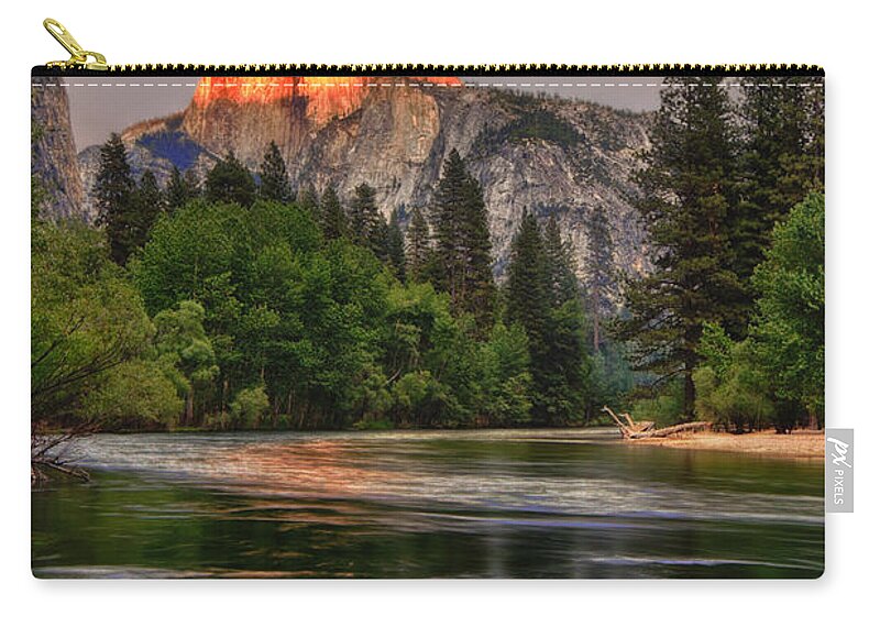 Halfdome Zip Pouch featuring the photograph Golden Light On Halfdome by Beth Sargent