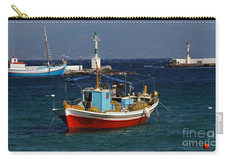 Greece Zip Pouch featuring the photograph Greek Fishing Boats Mykonos by Bob Christopher