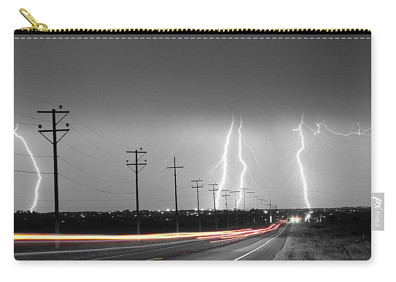 Lightning Zip Pouch featuring the photograph Green Light Into the Storm by James BO Insogna