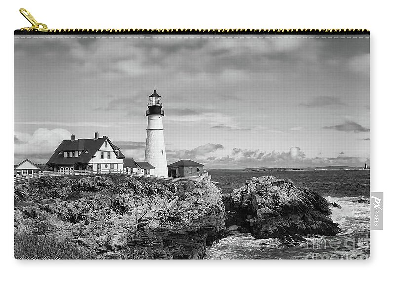 Lighthouse Carry-all Pouch featuring the photograph Guarding Ship Safety bw by Sue Karski