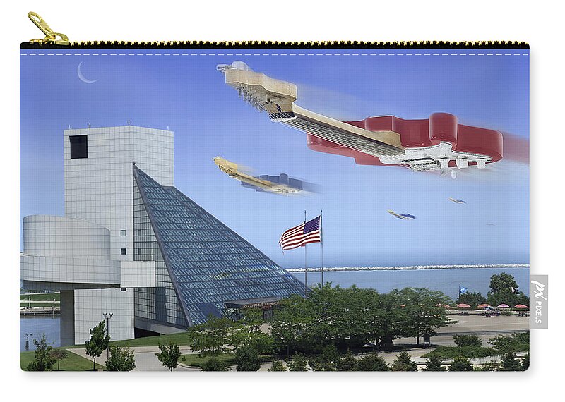 Flying Guitars Zip Pouch featuring the photograph Guitar Wars At The Rock Hall by Mike McGlothlen