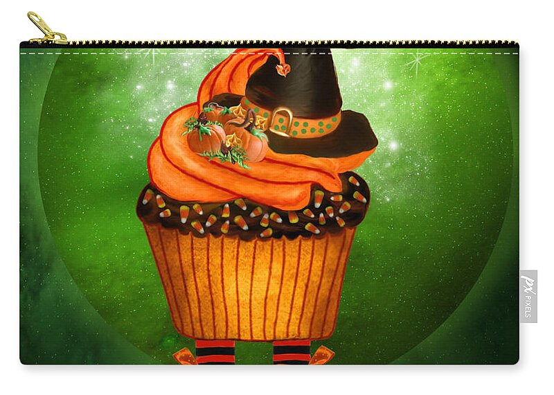 Halloween Zip Pouch featuring the mixed media Halloween - Witch Cupcake by Carol Cavalaris