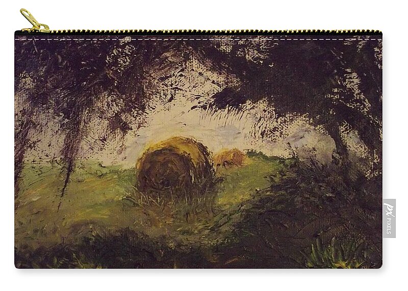 Landscape Zip Pouch featuring the painting Hay bale by Stephen King