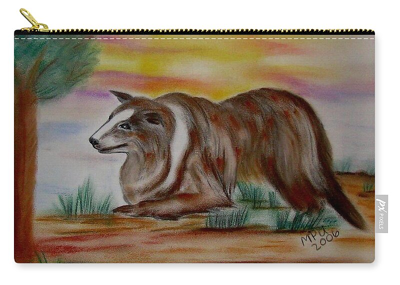 Collie Zip Pouch featuring the drawing Herding Collie by Maria Urso