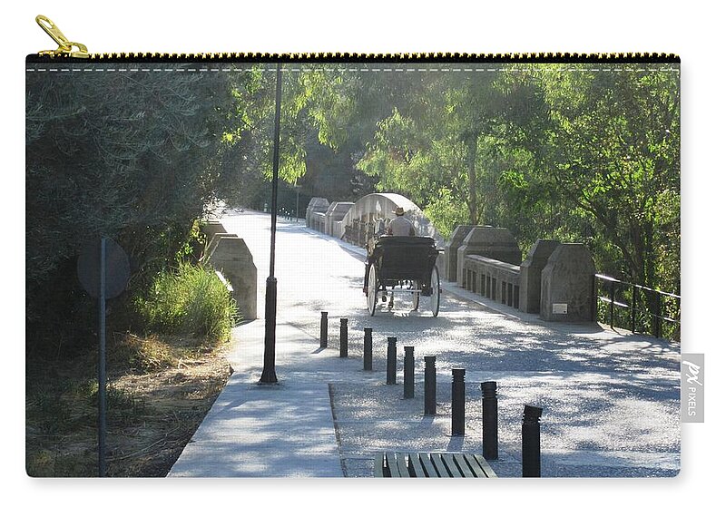 Olympia Zip Pouch featuring the photograph Horse and Carriage on the Pathway Entrance to Olympia Archaeological Site in Greece by John Shiron