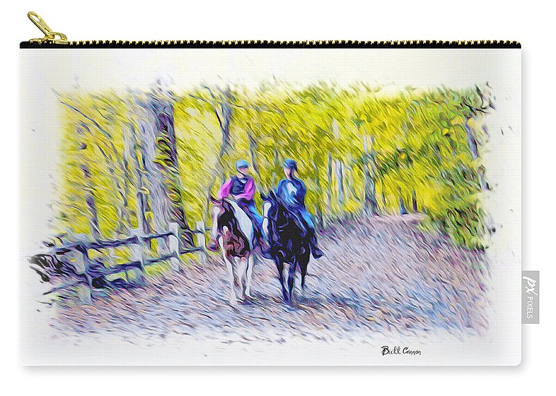Horseback Riding Zip Pouch featuring the photograph Horseback Riding by Bill Cannon