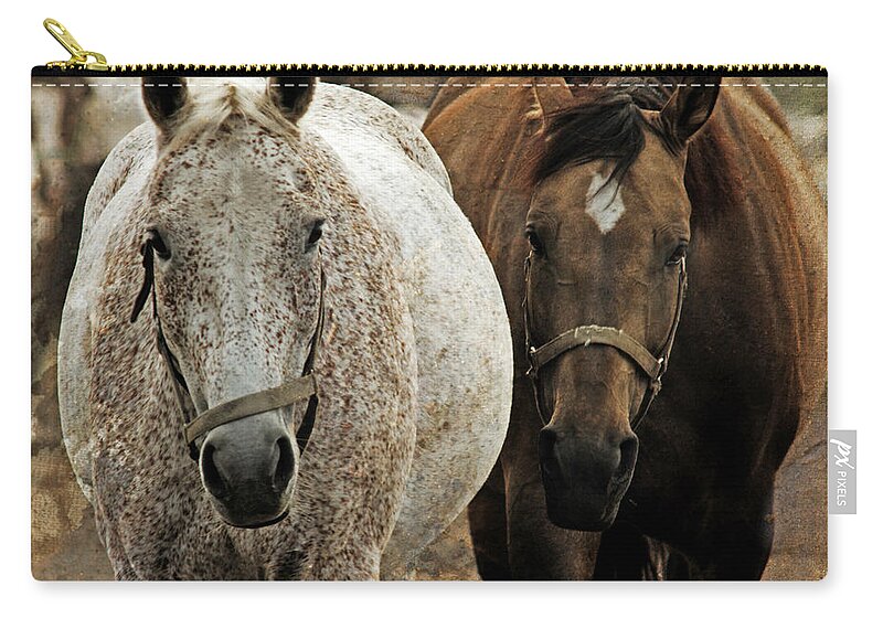  Zip Pouch featuring the photograph Horses On The Paddock by Ang El