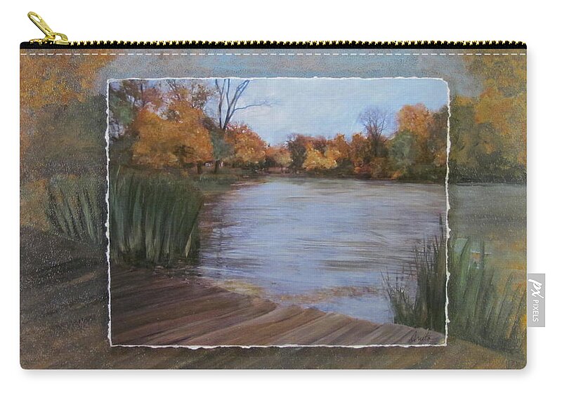 Park Zip Pouch featuring the mixed media Humboldt Park Dock layered by Anita Burgermeister
