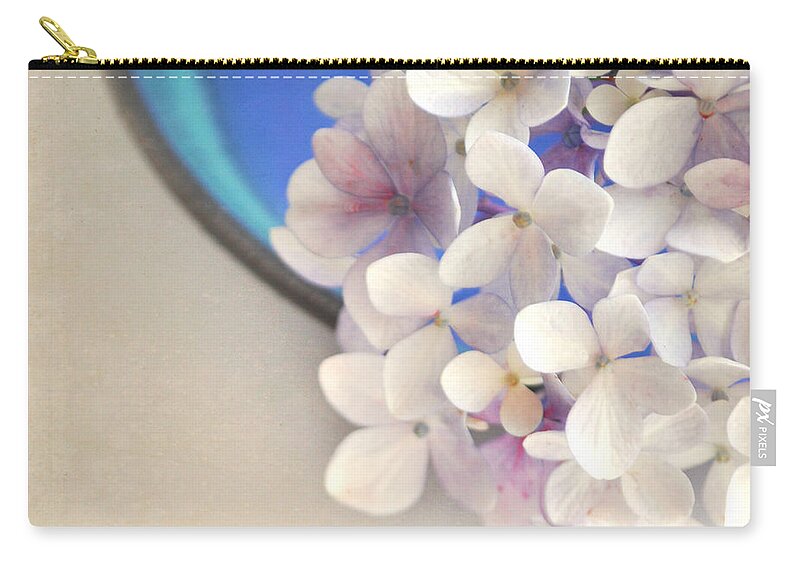 Hydrangeas Zip Pouch featuring the photograph Hydrangeas in blue bowl by Lyn Randle