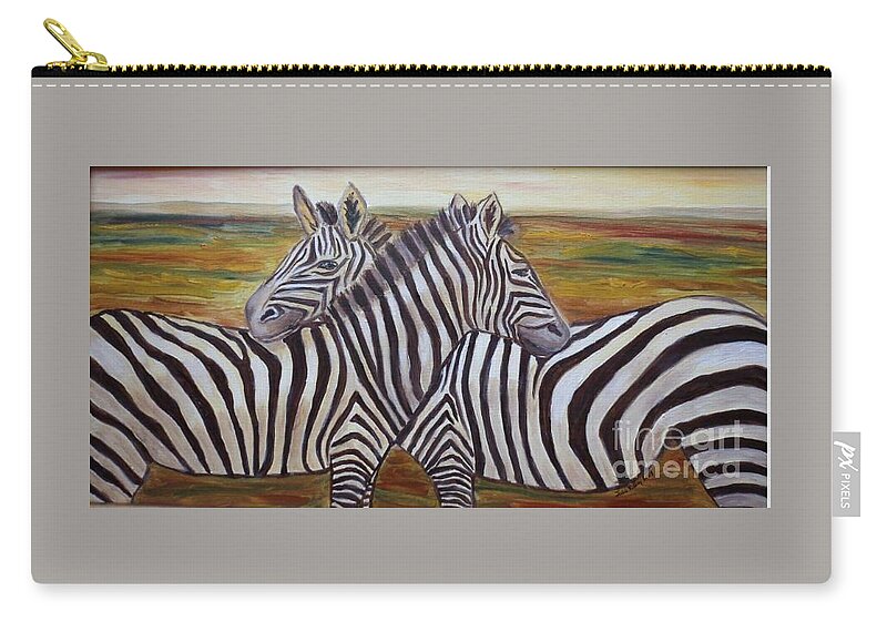 Zebras Zip Pouch featuring the painting I Think Its This Way by Julie Brugh Riffey