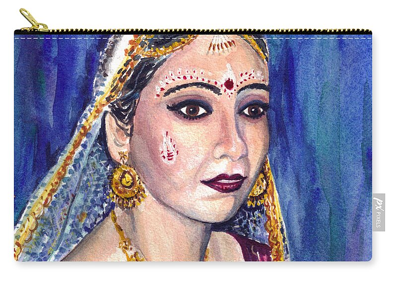Indian Bride Zip Pouch featuring the painting Indian Bride by Clara Sue Beym