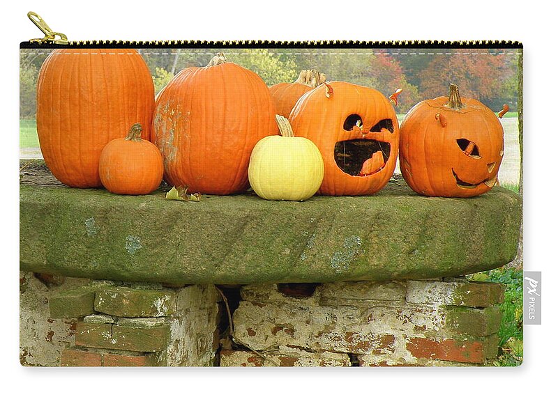 Pumpkins Zip Pouch featuring the photograph Jack-0-Lanterns by Lainie Wrightson