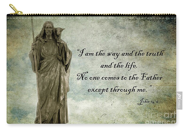 Jesus Zip Pouch featuring the digital art Jesus - Christian Art - Religious Statue of Jesus - Bible Quote by Kathy Fornal