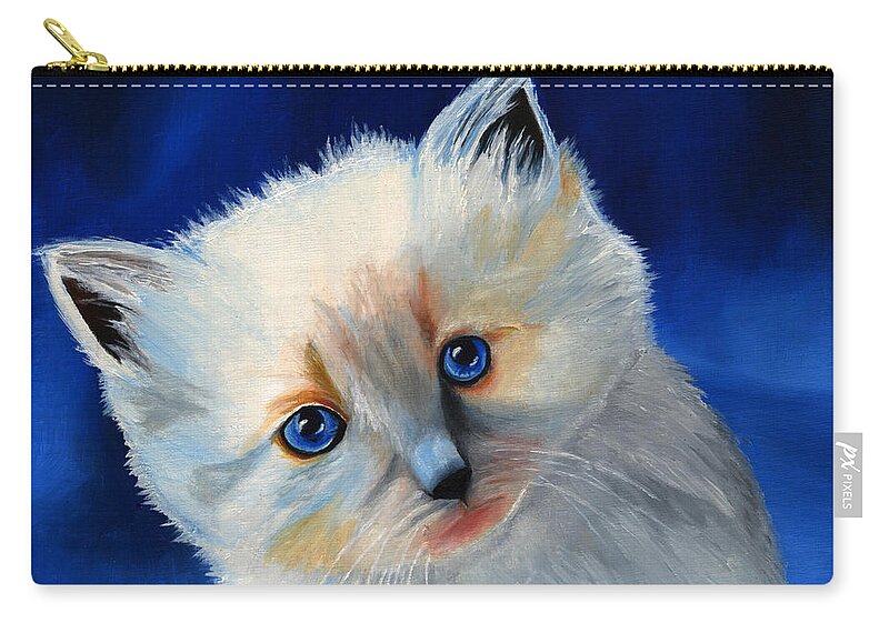 Kitten Carry-all Pouch featuring the painting Kitten in Blue by Vic Ritchey