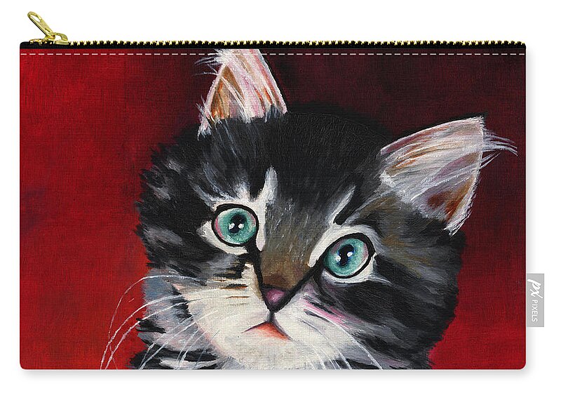 Kitten Zip Pouch featuring the painting Kitten in Red by Vic Ritchey