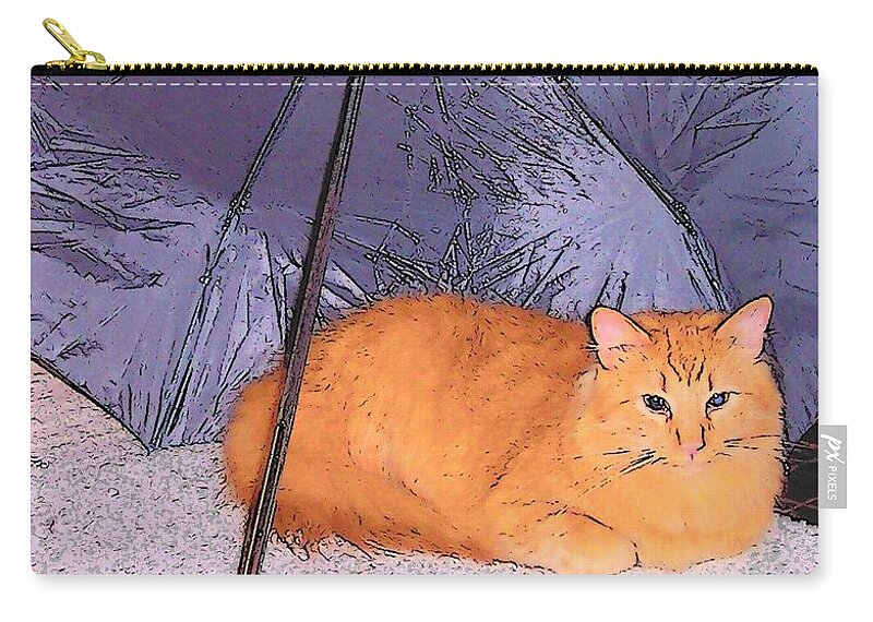Cat Zip Pouch featuring the photograph Kitty Under an Umbrella by Nancy Patterson