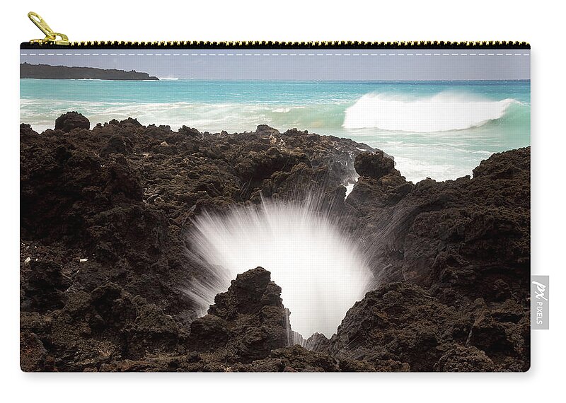Black Zip Pouch featuring the photograph La Perouse Bay Blowhole by Jenna Szerlag
