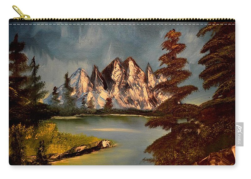 Mountains Zip Pouch featuring the painting LakeView by Maria Urso