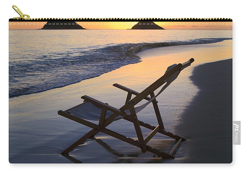 Alone Zip Pouch featuring the photograph Lanikai Sunrise with Chairs by Tomas del Amo