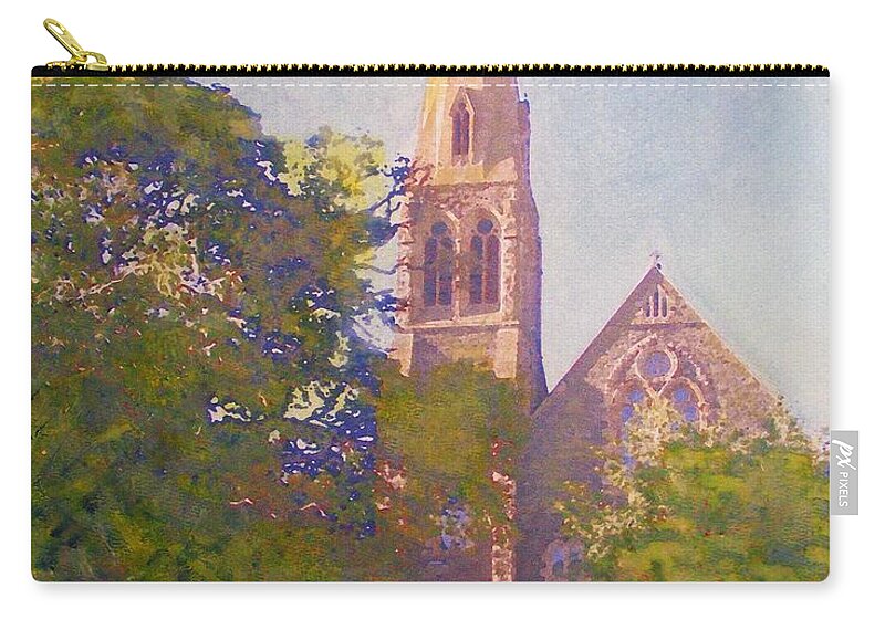  Peebles Zip Pouch featuring the painting Leckie Memorial Church Peebles Scotland by Richard James Digance