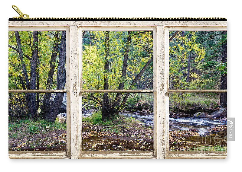 Forest Zip Pouch featuring the photograph Left Hand Creek Rustic Window View Colorado by James BO Insogna