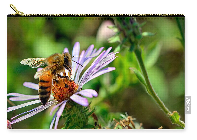 Macro Zip Pouch featuring the photograph Lick Of A Bee by Jenny Ellen Photography