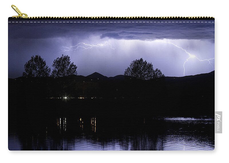 Lightning Zip Pouch featuring the photograph Lightning Over Coot Lake by James BO Insogna