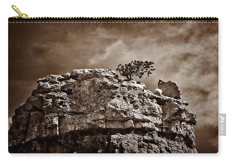 Monochrome Zip Pouch featuring the photograph Lofty Solitude - Sepia by Christopher Holmes