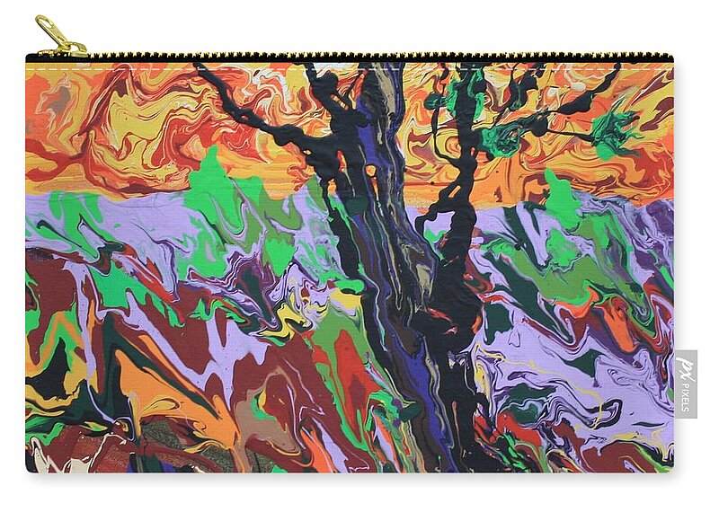 Kaleidoscape Zip Pouch featuring the painting Lone Oak by Art Enrico