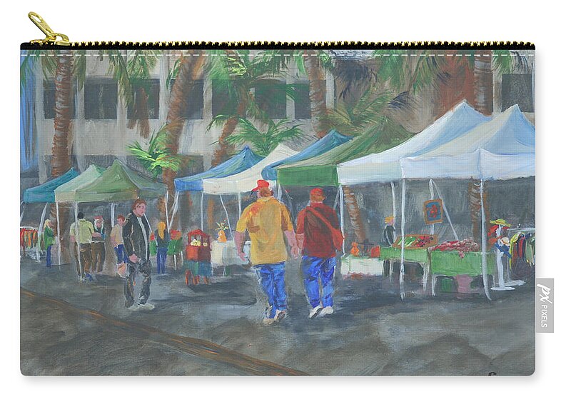 #cities Zip Pouch featuring the painting Long Beach Farmers Market by Gail Daley