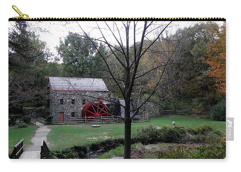 Longfellow Zip Pouch featuring the photograph Longfellow Grist Mill x20 by Kim Galluzzo