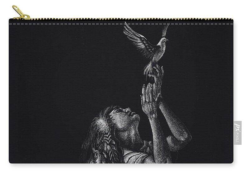 Indian Zip Pouch featuring the drawing Love of Freedom by Yenni Harrison