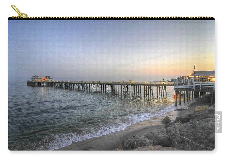 Malibu Zip Pouch featuring the photograph Malibu Pier Restaurant by Richard Omura